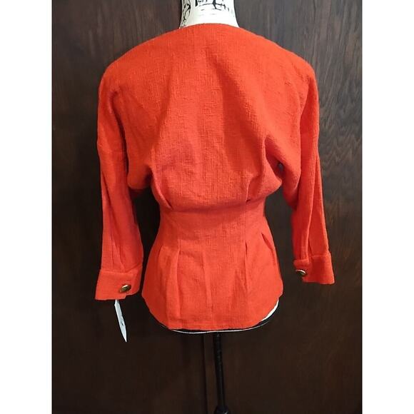 ZARA Small Red Holiday Christmas Tomato Blazer Jacket peplum lightweight cotton - Picture 3 of 12